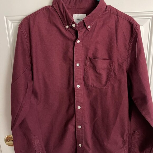 AMERICAN Eagle Burgundy Button Down Shirt - Men's Medium Heavier Weight Fabric - Picture 7 of 8